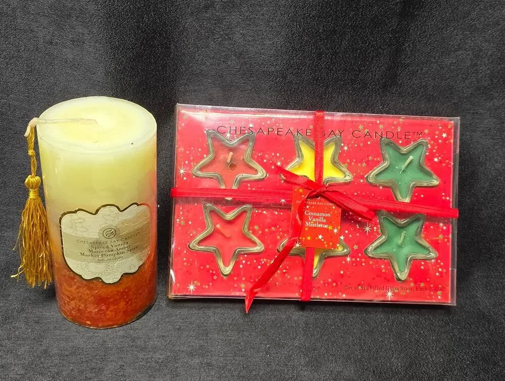 Chesapeake Bay Spiced Vanilla & Cinnamon Vanilla Mistletoe Glass Star Candles